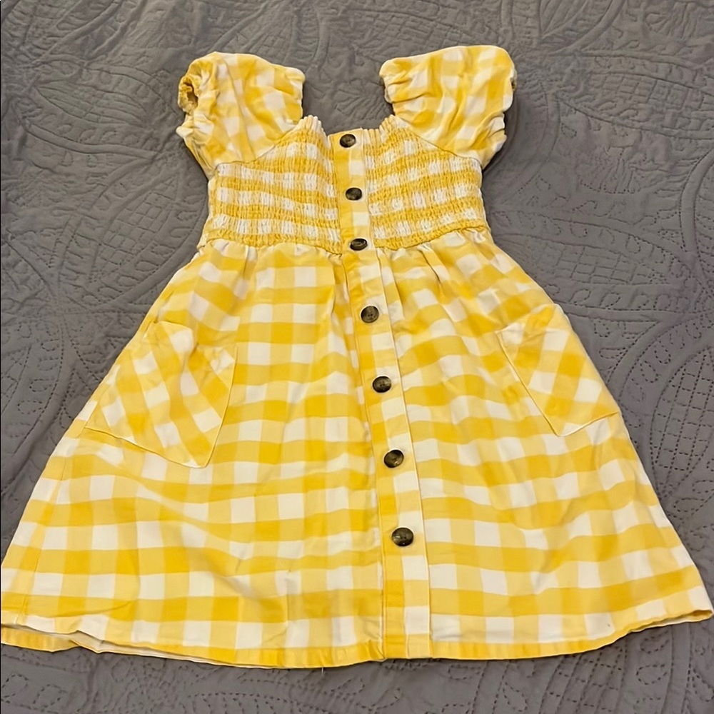 Yellow and White Puff Sleeve Sundress with Sweetheart Neckline
